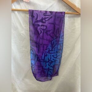 Artisan Hand-Painted 100% Silk Scarf • Abstract Calligraphy • Hand-Rolled Hem